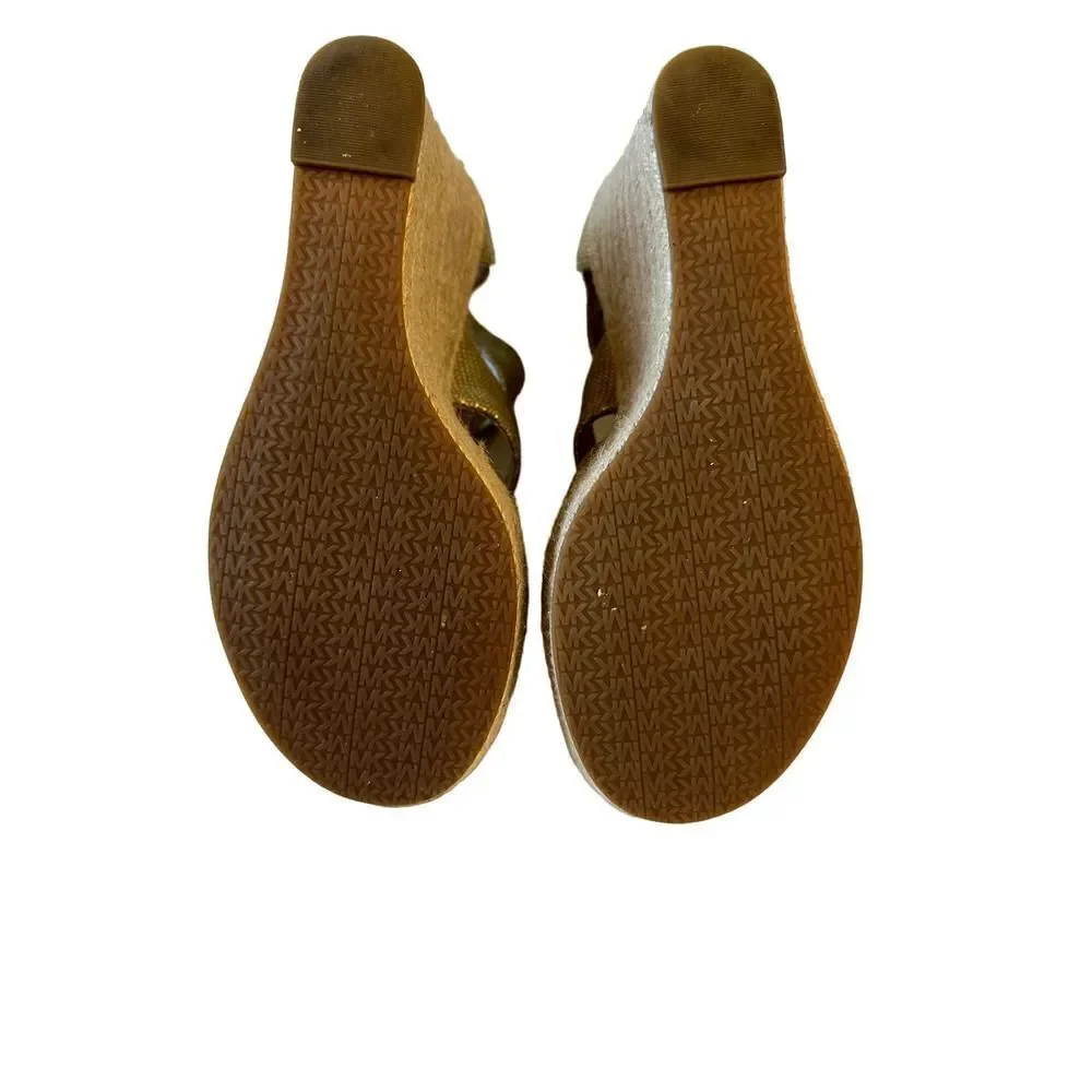 MICHAEL MICHAEL KORS Women's Damita Canvas Espadrille Wedge Gold Size 7.5